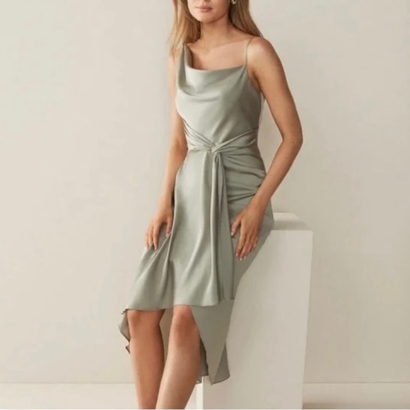 Evernew Satin Sage Green Dress Midi Dress - Picture 3 of 7